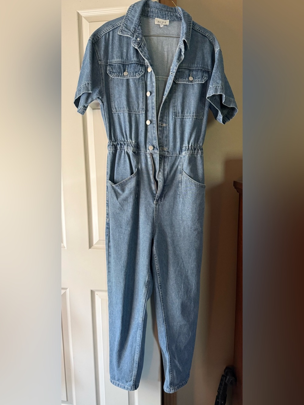Light Blue Denim Short Sleeve Jumpsuit